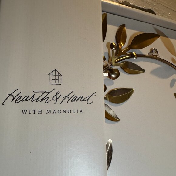 Hearth & Hand with Magnolia Brass Leaf Christmas Wreath Antique Finish NWT - Picture 9 of 10